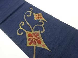 手織り紬抽象花唐草模様織出し名古屋帯